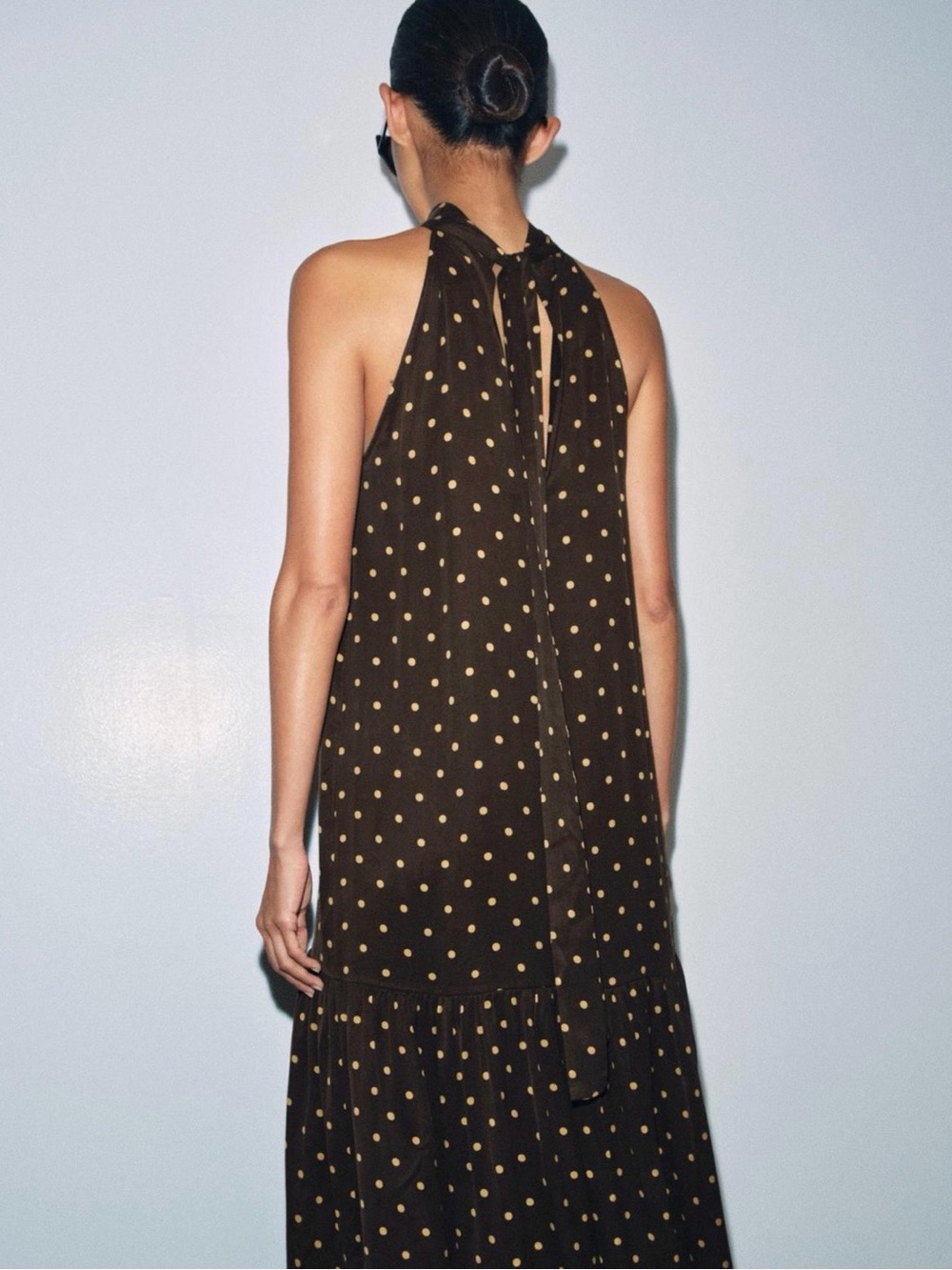 Zara Brown Maxi Dress with Gold Polka Dots - Picture 2 of 6